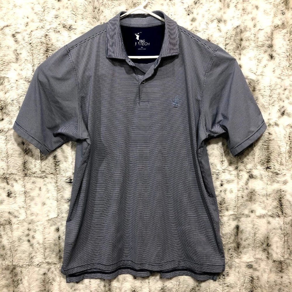 F&G Tech Mens XL Polo Shirt Golf Blue Stripe Stretch Spandex Lightweight